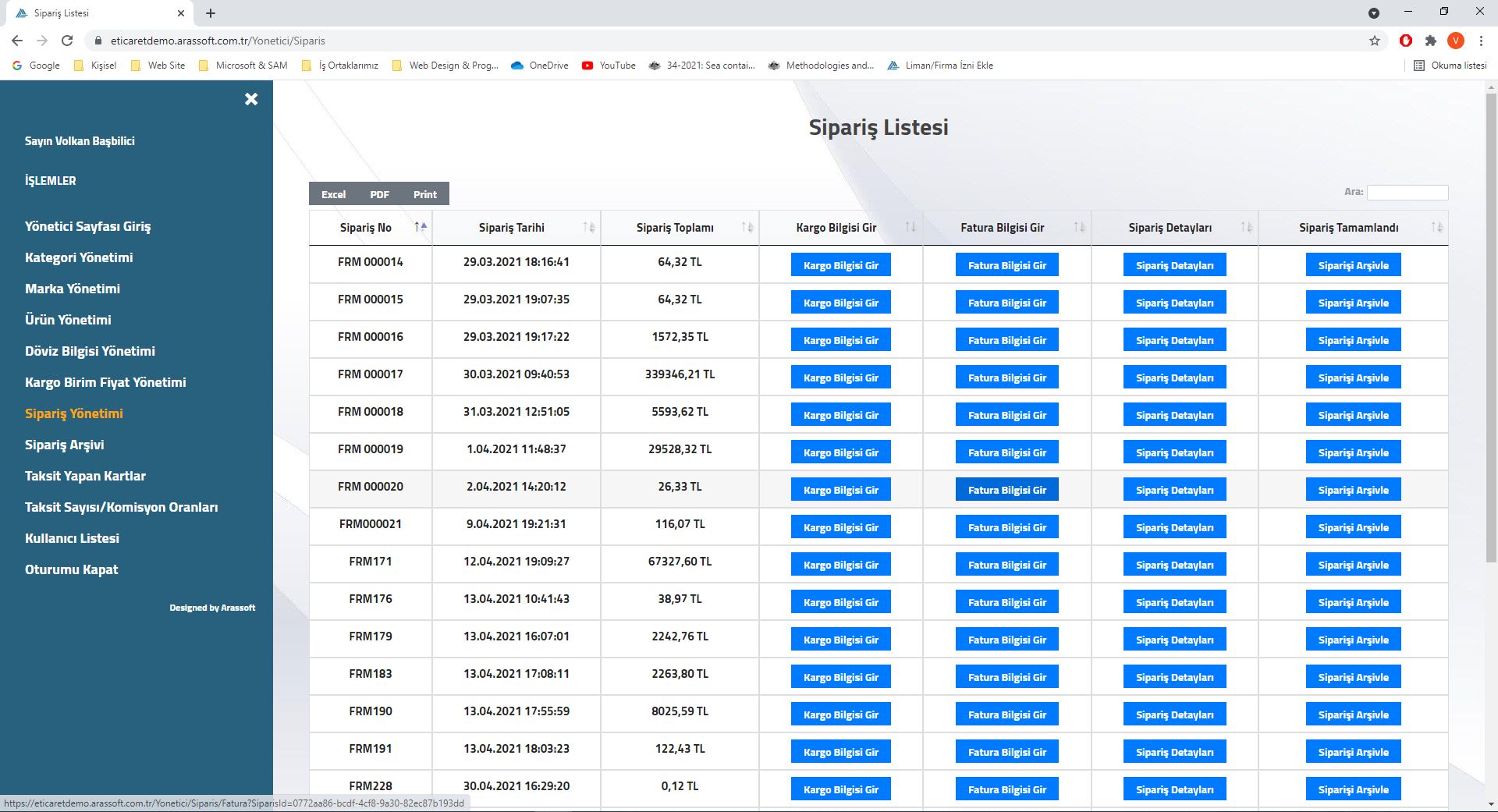 Arassoft E-Ticaret Yönetim Paneli