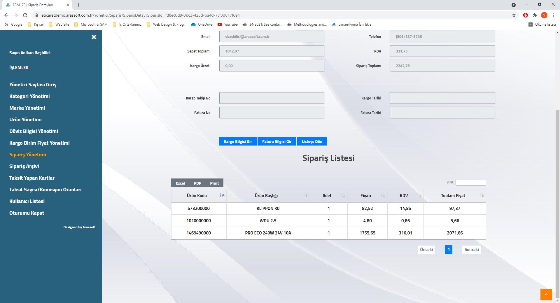 Arassoft E-Ticaret Yönetim Paneli