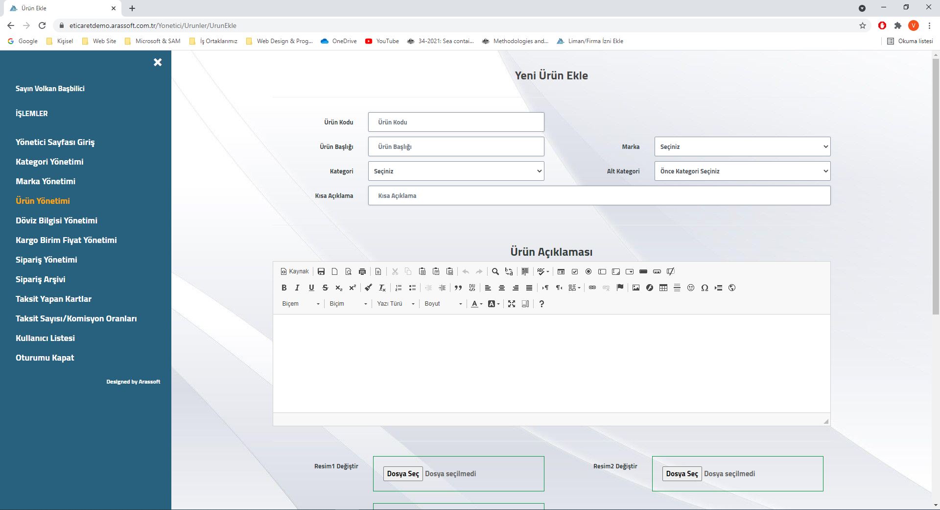 Arassoft E-Ticaret Yönetim Paneli